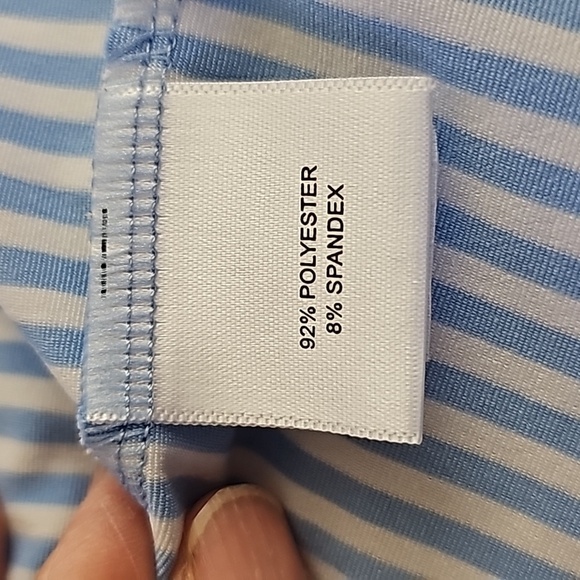 Peter Millar mens light blue and white striped golf shirt. Henley style size lg. - Picture 8 of 11